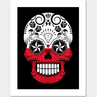 Polish Flag Sugar Skull with Roses Posters and Art